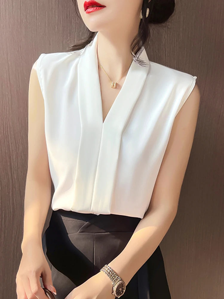 Office Lady Style Shirts Women Sleeveless Women Blouse Shirts