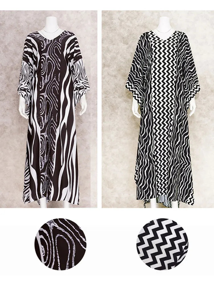 Retro Striped Batwing Sleeve Plus Size Loose Maxi Dress