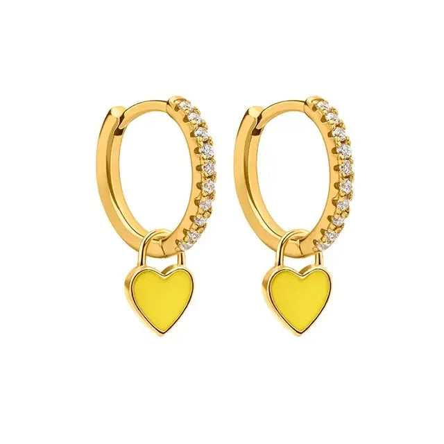 Heart Cute Candy Neon Color Silver Golden Color Hoop Earrings