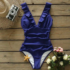 One-piece Swimsuit Women Ruffle V-neck Monokini