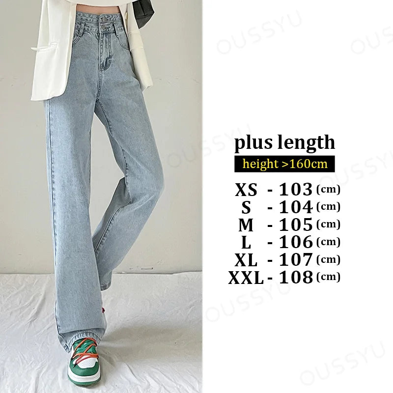 Jeans Women Straight Wide Leg Denim Cream Color High Waisted