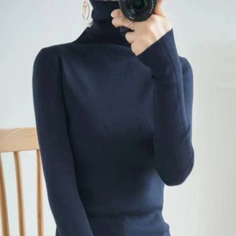 Women Sweater Turtleneck Warm Knitwear Casual Solid Fashion