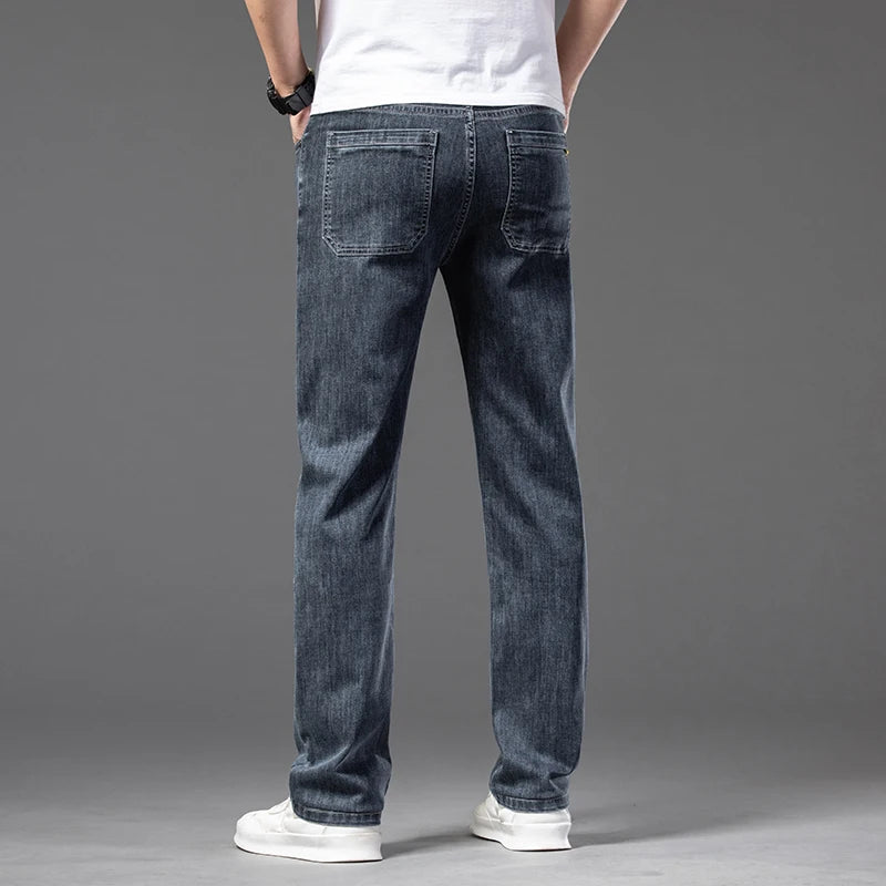 Summer Men's Thin Jeans Elastic Waist Fashion Casual Denim