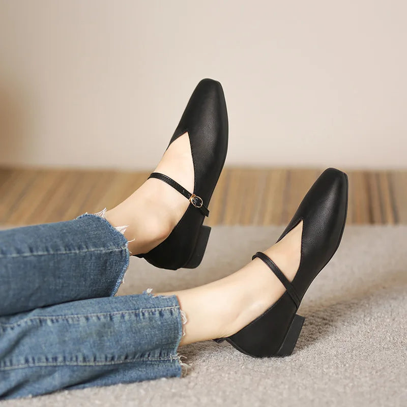 Casual Square Toe Low Soft Soled Shoes Flats Retro Style