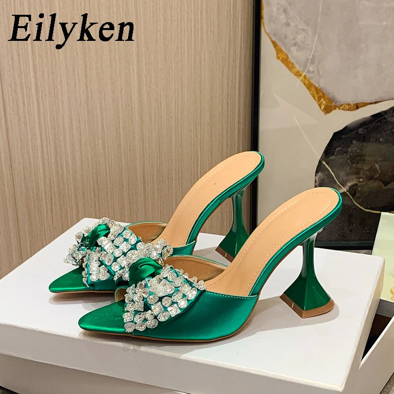 Silk Butterfly-knot Women Slippers Designer High Heels Sandals