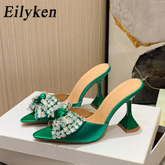 Silk Butterfly-knot Women Slippers Designer High Heels Sandals