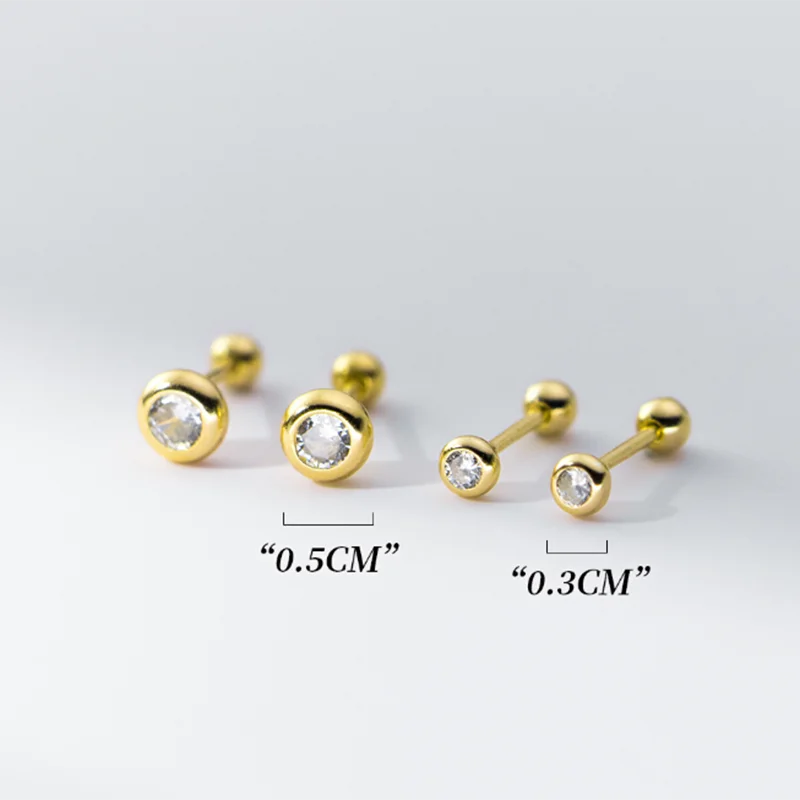 Simple Round Zircon Screw Beads Small Stud Earrings