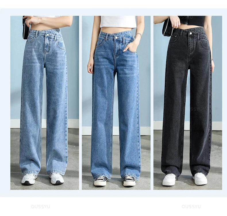 Women Wide Leg Denim Pants Femme Streetwear Baggy Straight Design