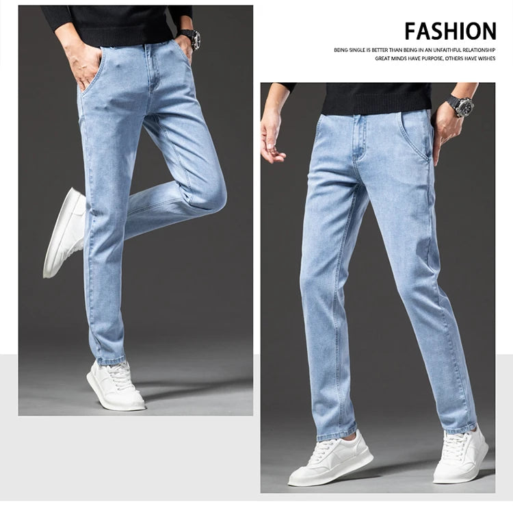 Classic Zipper Pocket Men's Fit Straight Business Casual Jeans