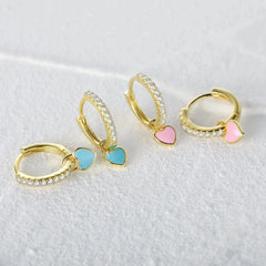 Heart Cute Candy Neon Color Silver Golden Color Hoop Earrings