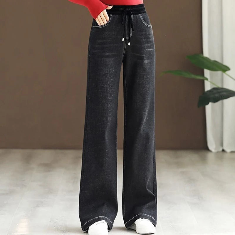 Casual Wide Leg Jeans Patchwork High Waist Vintage Baggy