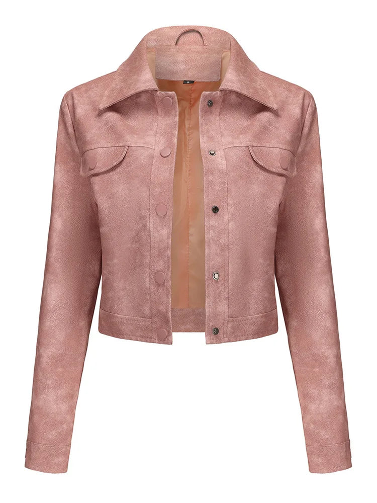 Women's Leather Jackets With Pockets Casual Thin Outerwear