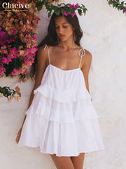 Loose White Cotton Strap Sleeveless Mini Dresses