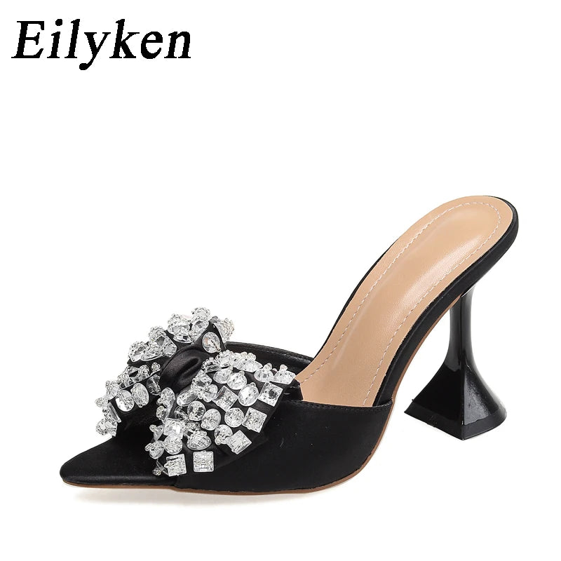 Silk Butterfly-knot Women Slippers Designer High Heels Sandals