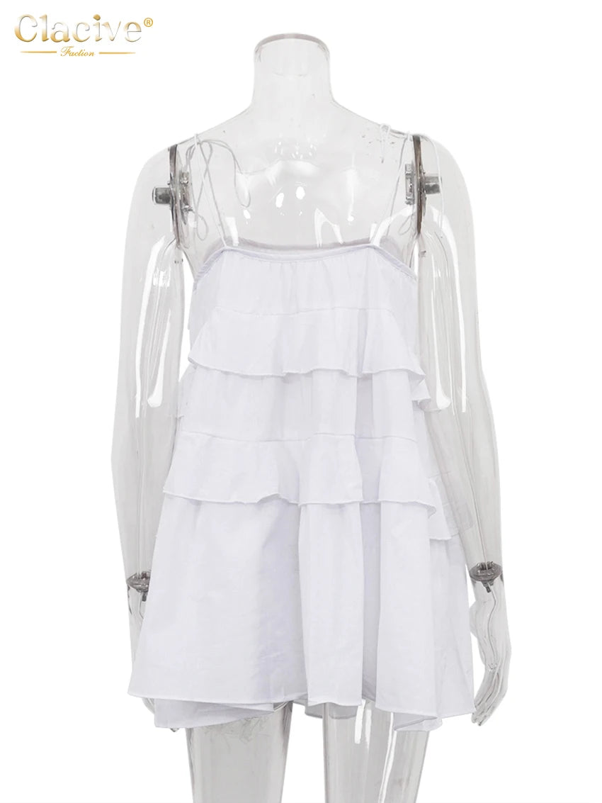 Loose White Cotton Strap Sleeveless Mini Dresses
