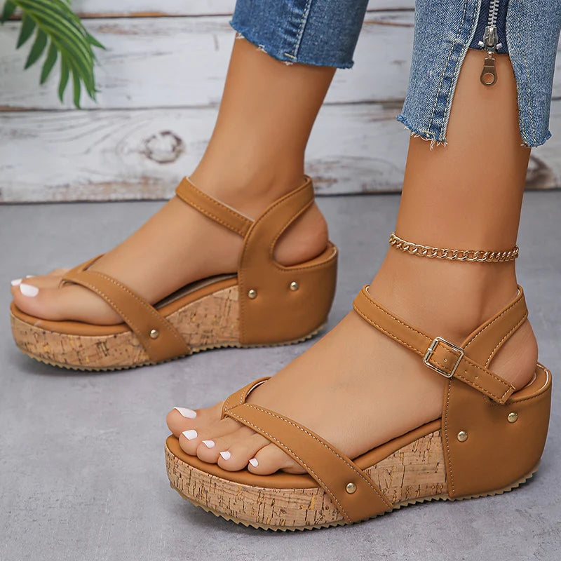 Clip Toe Wedges Rome Sandals Ankle Buckle Platform