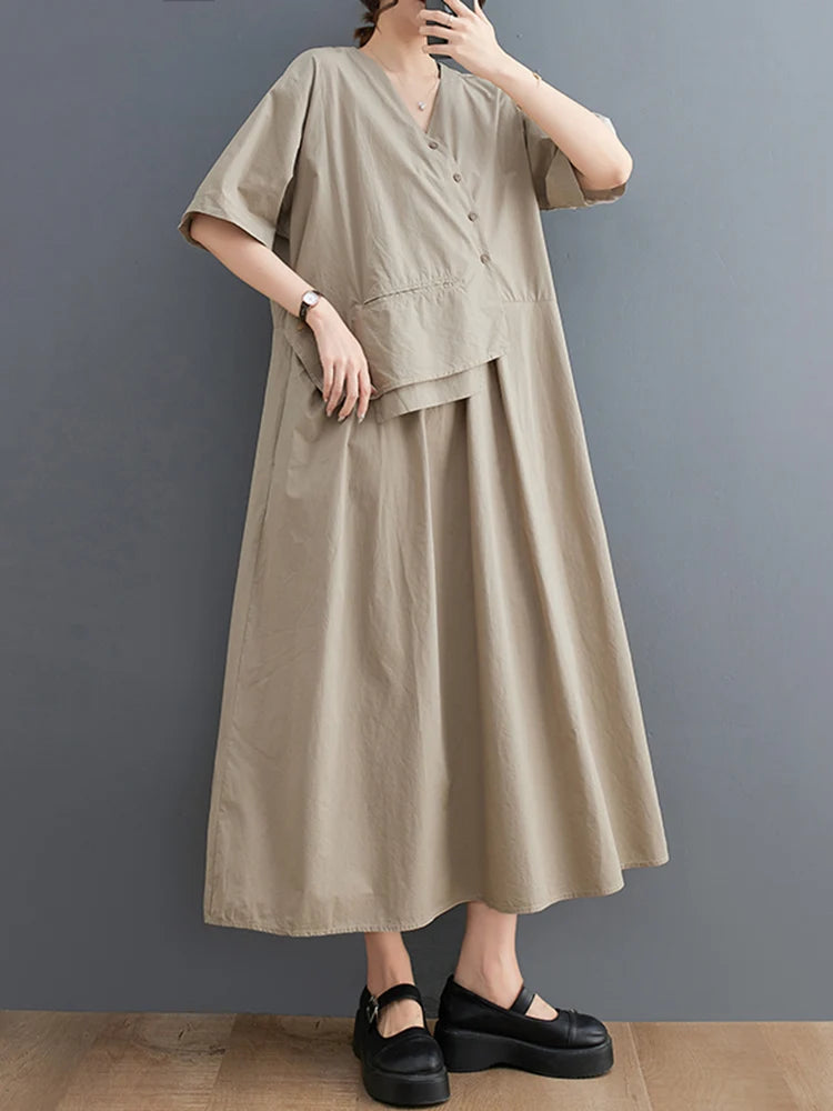 Vintage Patchwork Summer New In Dresses Fashion Short Sleeve