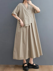 Vintage Patchwork Summer New In Dresses Fashion Short Sleeve