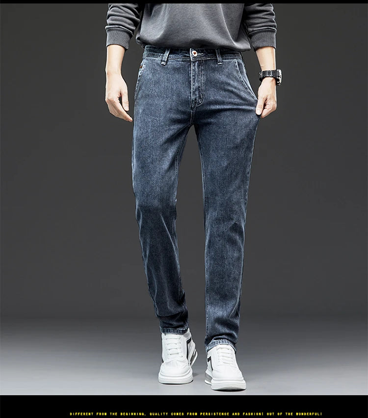 Denim Jeans Men Straight Stretch Regular Jeans