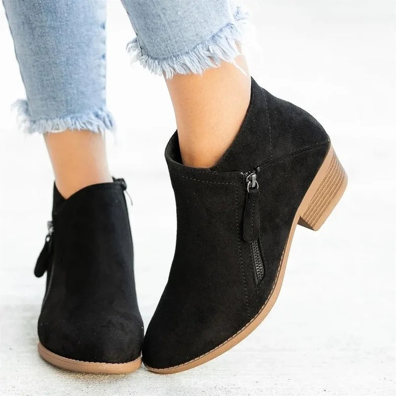 Women Booties Fashion Platform Side Zipper Heeled Ankle Style