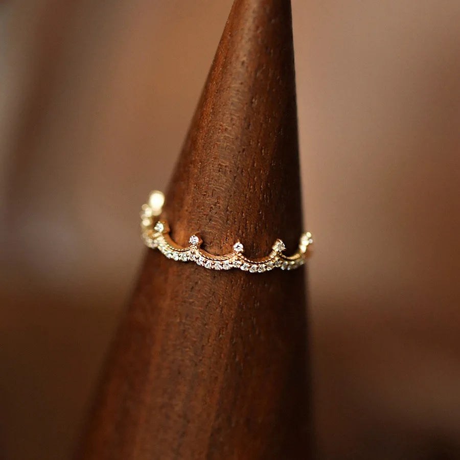 925 Sterling Silver Plated 18K Gold Zircon Crown Ring