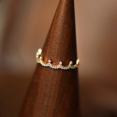 925 Sterling Silver Plated 18K Gold Zircon Crown Ring