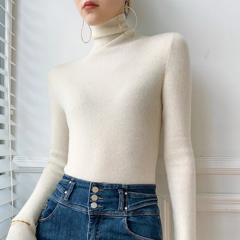 Women Sweater Turtleneck Warm Knitwear Casual Solid Fashion