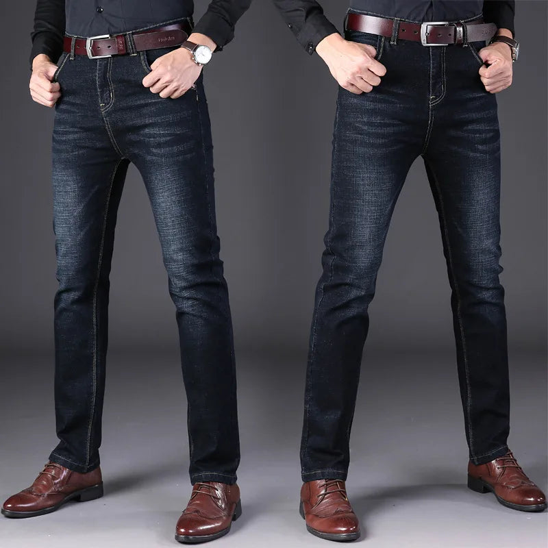 Plus Size Classic Style Men's Business Jeans Fashion Straight Stretch