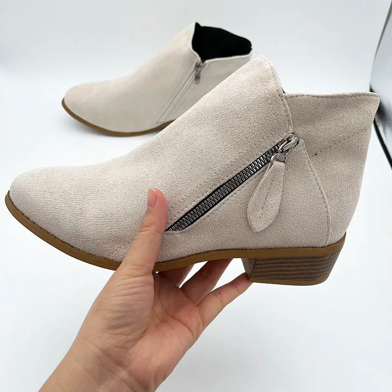 Women Booties Fashion Platform Side Zipper Heeled Ankle Style