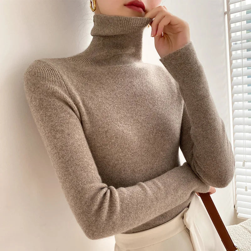 Women Sweater Turtleneck Warm Knitwear Casual Solid Fashion