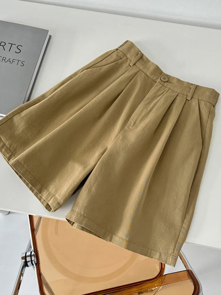 Casual Wide Leg Cotton High Waist Loose A Line Short Pants