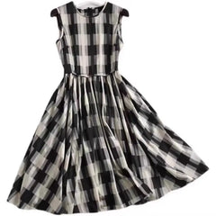 Fashion Vintage Plaid Printing Sleeveless Dress Casual Style