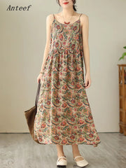 sleeveless strap cotton vintage floral dresses clothing