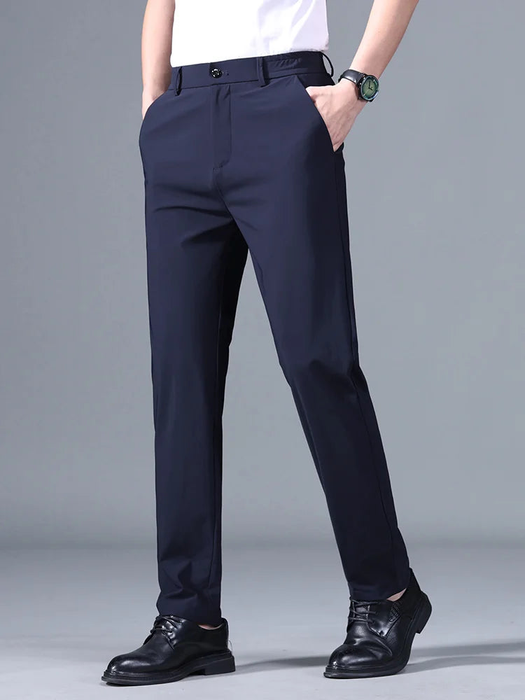 Trousers Men Business Elastic Waist Classic Thin Casual Suit Pants