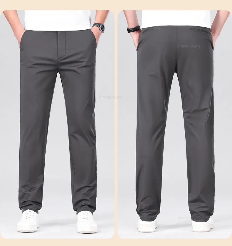 Men's Elastic Casual Pants Classic Solid Color Business Trousers