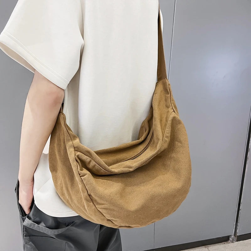 Solid Color Canvas Female Crossbody Bags Large Capacity