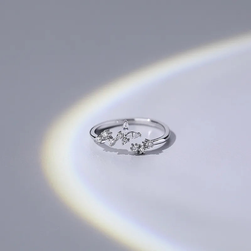 Silver Butterfly Simple INS Shiny Zircon Ring Jewelry Gift