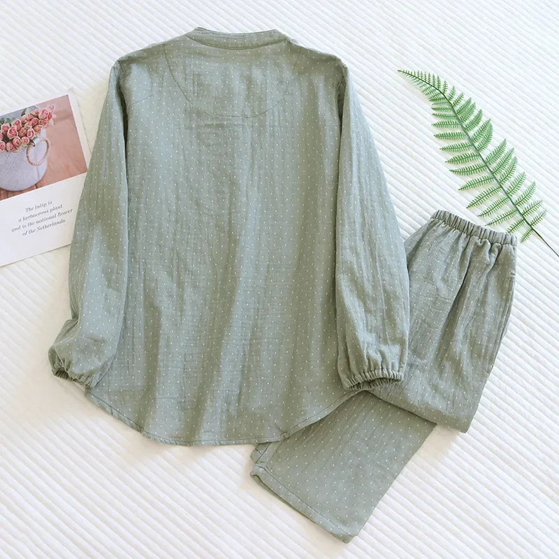 women's pajamas set cotton long-sleeved trousers two-piece simple