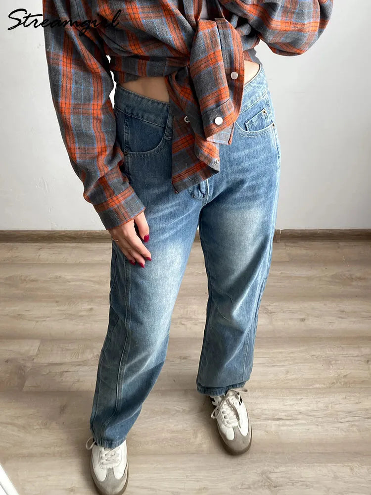 Baggy Streetwear Loose Low Waist Blue Wide Leg Jeans