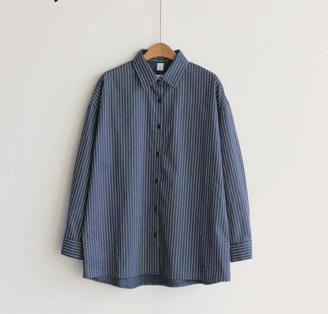 Shirt Blouse Fashion Stripe Office Button Up Shirt Long Sleeve