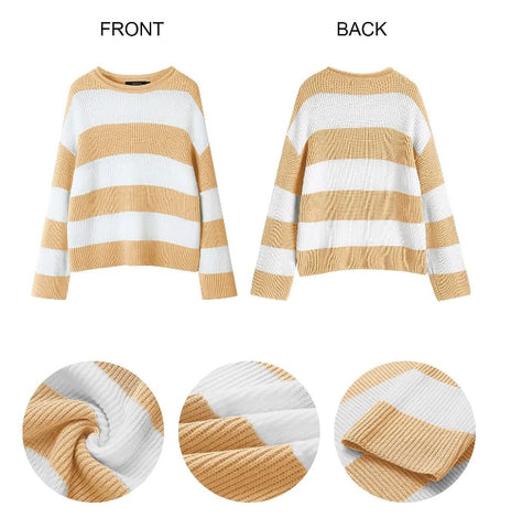 Striped Loose Ladies Pullover Knit Sweater