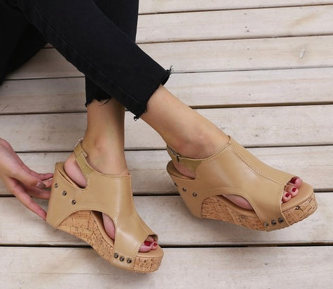 Wedge Sandals Gladiator Genuine Leather platform sandals High-heeled Shoes