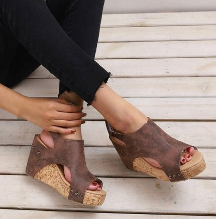 Wedge Sandals Gladiator Genuine Leather platform sandals High-heeled Shoes
