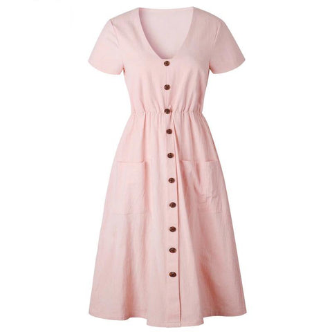 Casual Vintage cotton Button tunic dress