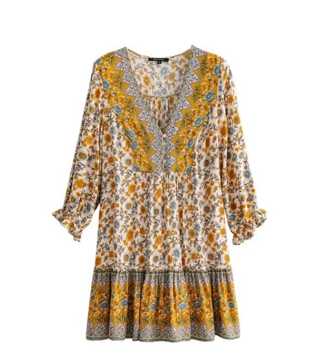 Floral Print Vestido Bohemian Dress