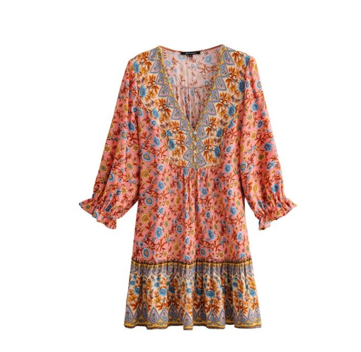 Floral Print Vestido Bohemian Dress