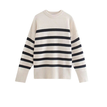 Striped Knitted Loose Sweater Women Pullover Tops Long Sleeve O Neck