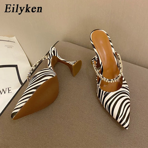 Zebra Women Pumps Fashion Crystal Slingback High heels Party
