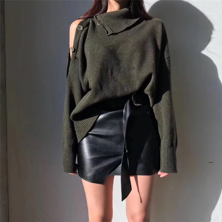 Sweater Strapless Button Korean Fashion Pullover Tops