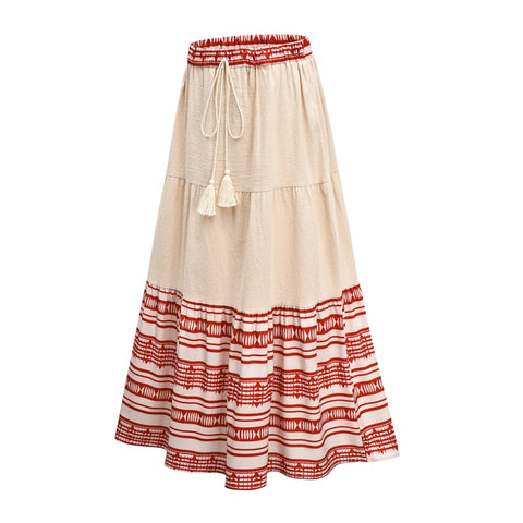 Bohemian Stitching Wrap Skirt  Cotton And Linen Striped Skirt